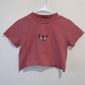 Brandy Melville Womens Cropped Butterfly Tee